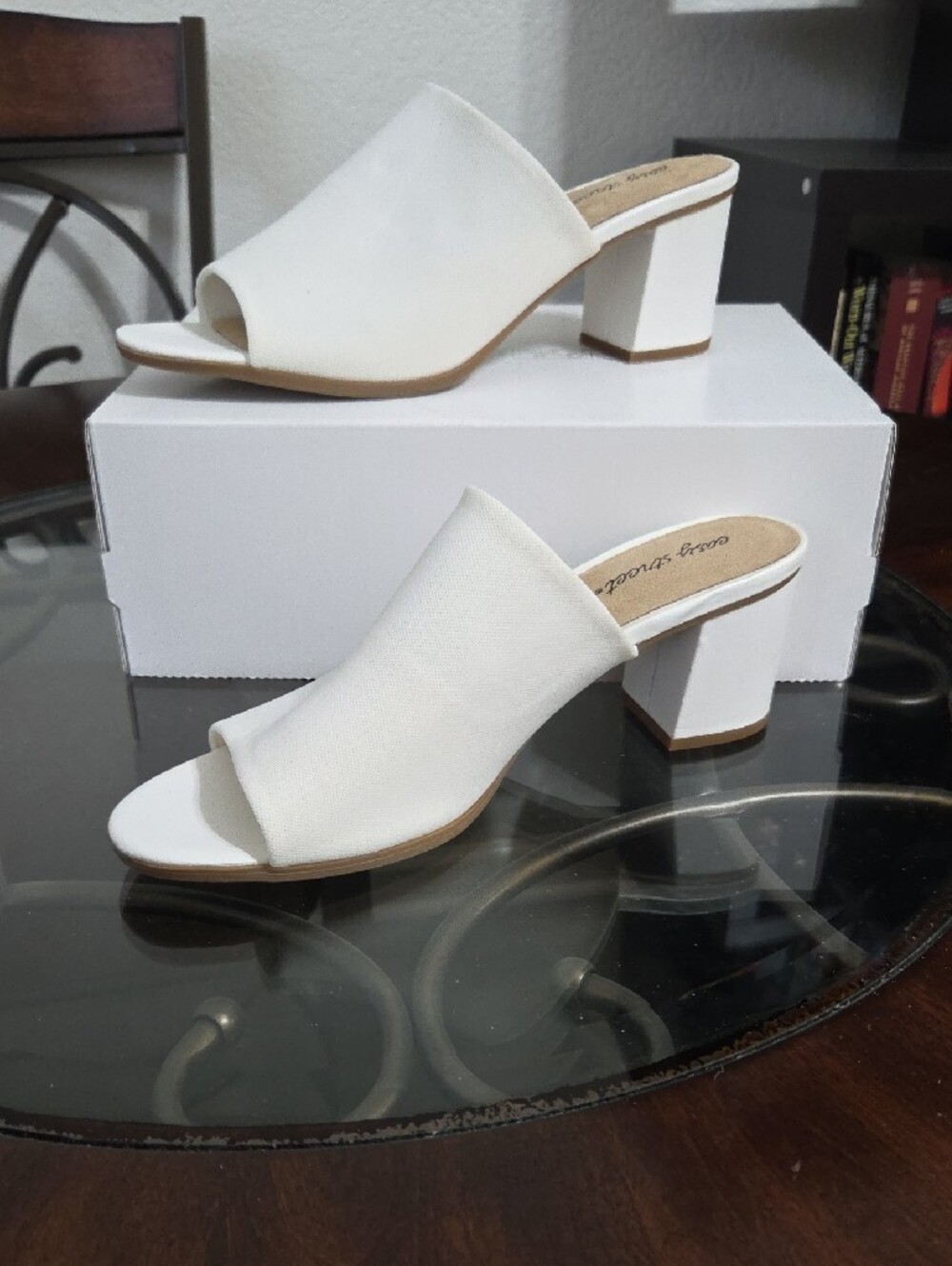 easy street White Open-Toe Block Heel Mules - Picture 5 of 8